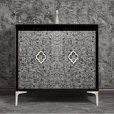 Linkasink - Mother of Pearl 36'' Wide Black Vanity with Satin Nickel Arabesque Pull and Hardware, 36'' x 22'' x 33.5'' (without vanity top) - Black with Satin Nickel Hardware