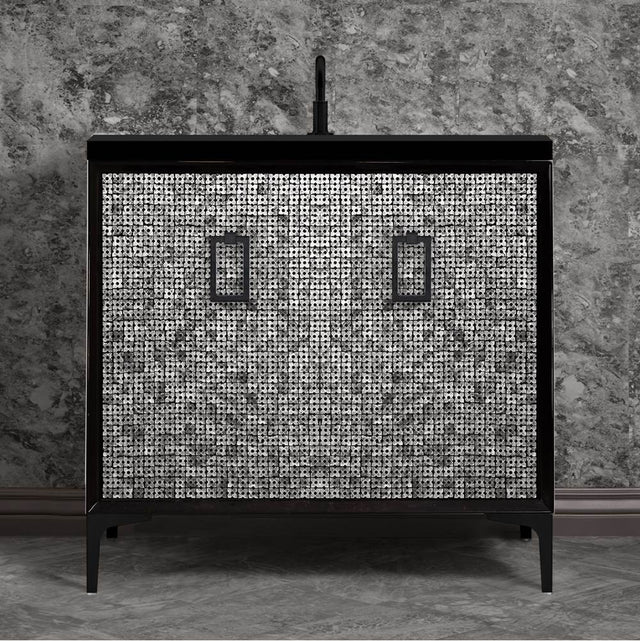 Linkasink - Mother of Pearl 36'' Wide Black Vanity with Satin Black Coach Pull and Hardware, 36'' x 22'' x 33.5'' (without vanity top) - Black with Black Hardware