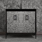 Linkasink - Mother of Pearl 36'' Wide Black Vanity with Satin Black Coach Pull and Hardware, 36'' x 22'' x 33.5'' (without vanity top) - Black with Black Hardware