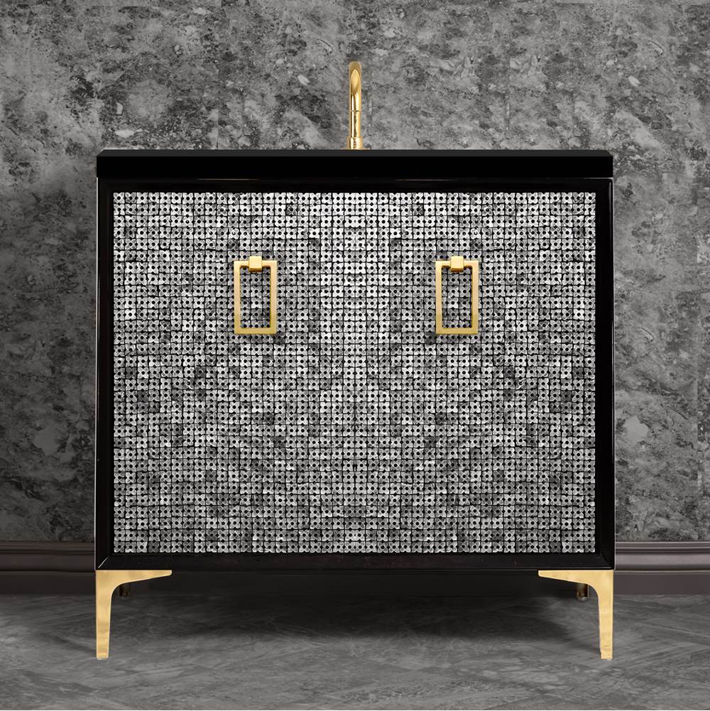 Linkasink - Mother of Pearl 36'' Wide Black Vanity with Polished Brass Coach Pull and Hardware, 36'' x 22'' x 33.5'' (without vanity top) - Black with Polished Brass Hardware