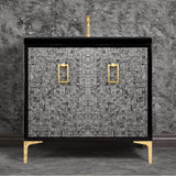 Linkasink - Mother of Pearl 36'' Wide Black Vanity with Polished Brass Coach Pull and Hardware, 36'' x 22'' x 33.5'' (without vanity top) - Black with Polished Brass Hardware
