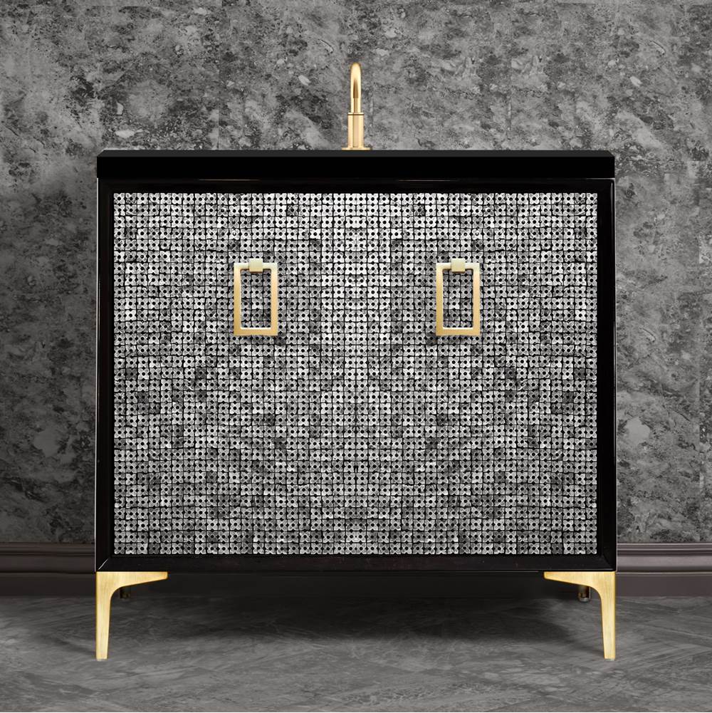 Linkasink - Mother of Pearl 36'' Wide Black Vanity with Satin Brass Coach Pull and Hardware, 36'' x 22'' x 33.5'' (without vanity top) - Black with Satin Brass Hardware