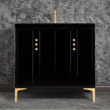 Linkasink - Tuxedo 36'' Wide Black Vanity with Polished Brass Buttons and Hardware, 36'' x 22'' x 33.5'' (without vanity top) - Black with Polished Brass Hardware