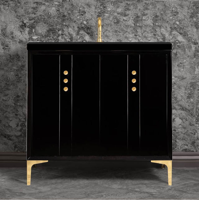 Linkasink - Tuxedo 36'' Wide Black Vanity with Polished Brass Buttons and Hardware, 36'' x 22'' x 33.5'' (without vanity top) - Black with Polished Brass Hardware
