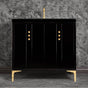 Linkasink - Tuxedo 36'' Wide Black Vanity with Polished Brass Buttons and Hardware, 36'' x 22'' x 33.5'' (without vanity top) - Black with Polished Brass Hardware