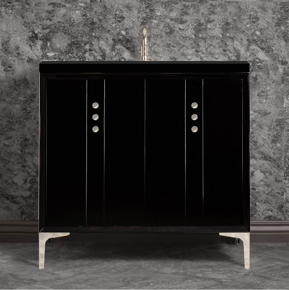 Linkasink - Tuxedo 36'' Wide Black Vanity with Polished Nickel Buttons and Hardware, 36'' x 22'' x 33.5'' (without vanity top) - Black with Polished Nickel Hardware