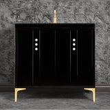 Linkasink - Tuxedo 36'' Wide Black Vanity with Satin Brass Buttons and Hardware, 36'' x 22'' x 33.5'' (without vanity top) - Black with Satin Brass Hardware