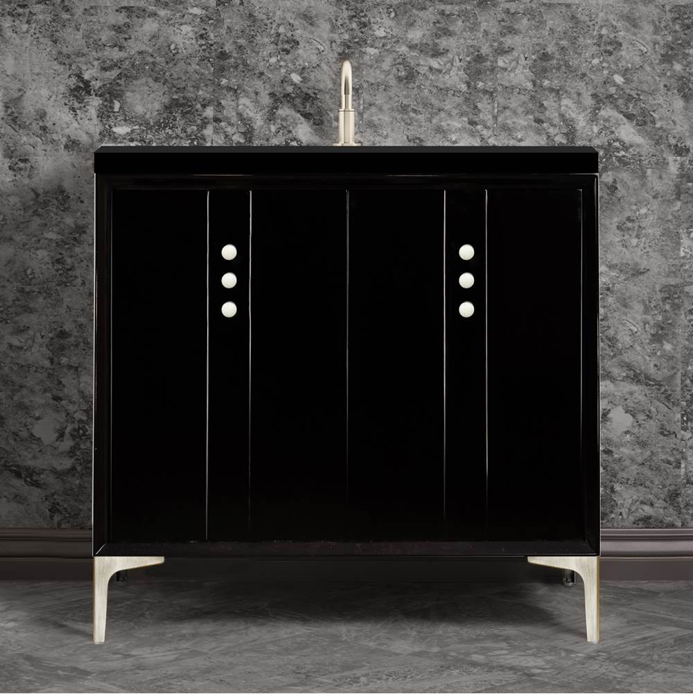 Linkasink - Tuxedo 36'' Wide Black Vanity with Satin Nickel Buttons and Hardware, 36'' x 22'' x 33.5'' (without vanity top) - Black with Satin Nickel Hardware