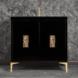 Linkasink - Frame 36'' Wide Black Vanity with Satin Black Coral Grate and Legs, 36'' x 22'' x 33.5'' (without vanity top) - Black with Polished Brass Hardware