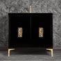 Linkasink - Frame 36'' Wide Black Vanity with Satin Black Coral Grate and Legs, 36'' x 22'' x 33.5'' (without vanity top) - Black with Polished Brass Hardware