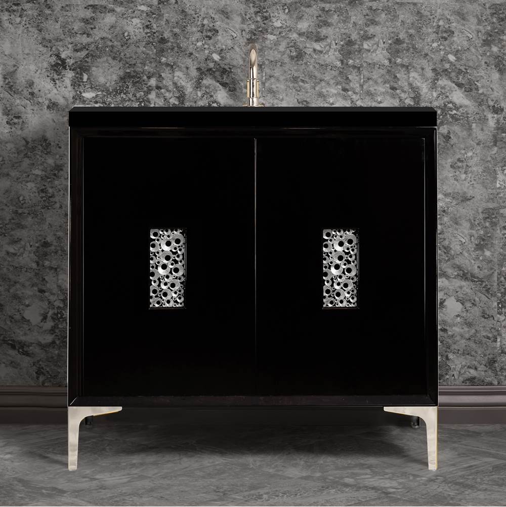 Linkasink - Frame 36'' Wide Black Vanity with Polished Nickel Coral Grate and Legs, 36'' x 22'' x 33.5'' (without vanity top) - Black with Polished Nickel Hardware