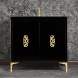 Linkasink - Frame 36'' Wide Black Vanity with Polished Brass Deco Grate and Legs, 36'' x 22'' x 33.5'' (without vanity top) - Black with Polished Brass Hardware