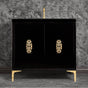 Linkasink - Frame 36'' Wide Black Vanity with Polished Brass Deco Grate and Legs, 36'' x 22'' x 33.5'' (without vanity top) - Black with Polished Brass Hardware