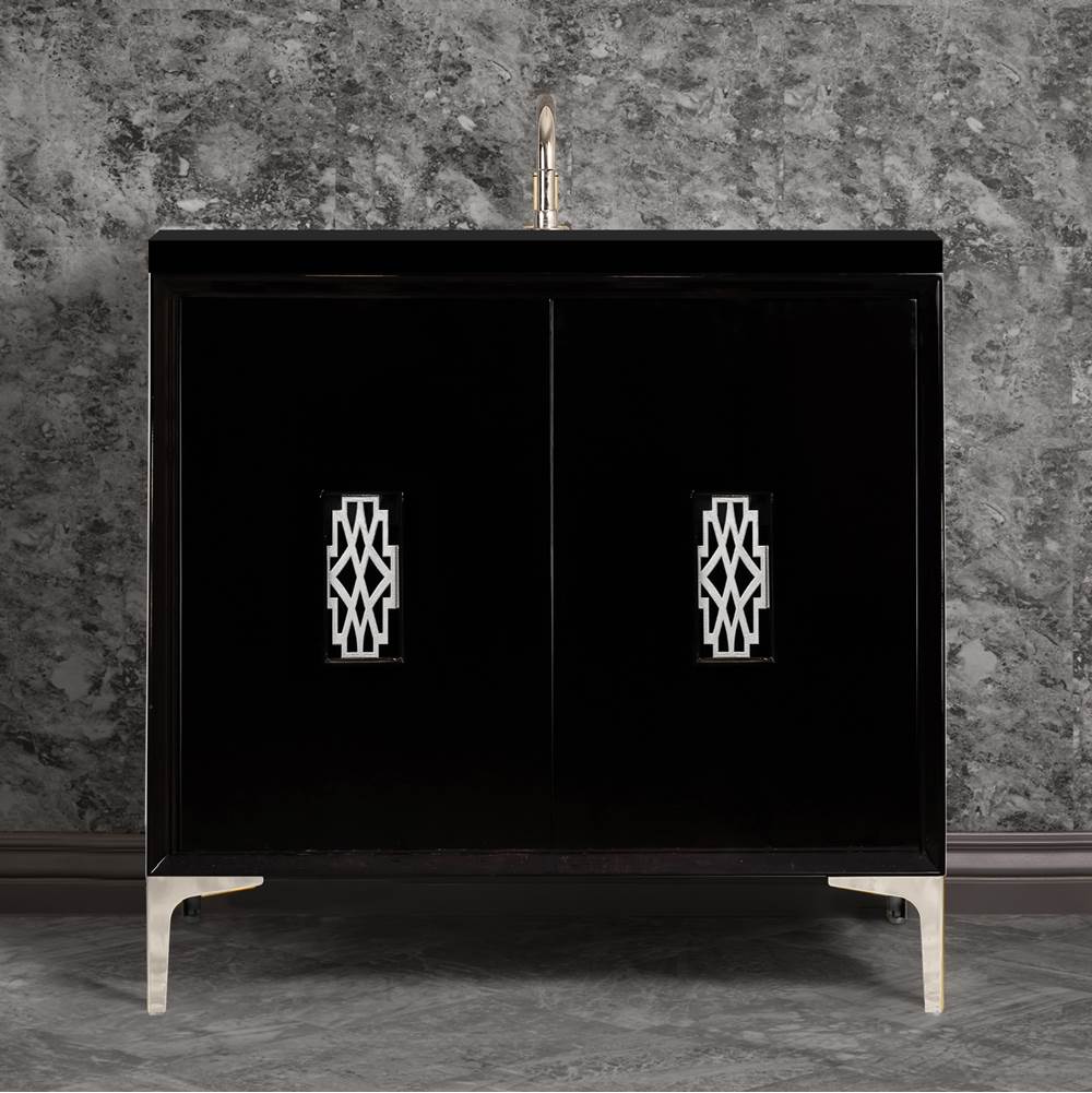 Linkasink - Frame 36'' Wide Black Vanity with Polished Nickel Deco Grate and Legs, 36'' x 22'' x 33.5'' (without vanity top) - Black with Polished Nickel Hardware