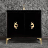 Linkasink - Frame 36'' Wide Black Vanity with Satin Brass Deco Grate and Legs, 36'' x 22'' x 33.5'' (without vanity top) - Black with Satin Brass Hardware