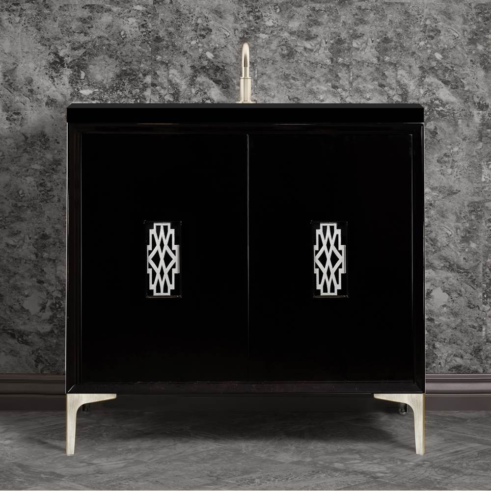 Linkasink - Frame 36'' Wide Black Vanity with Satin Nickel Deco Grate and Legs, 36'' x 22'' x 33.5'' (without vanity top) - Black with Satin Nickel Hardware