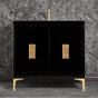 Linkasink - Frame 36'' Wide Black Vanity with Polished Brass Louver Grate and Legs, 36'' x 22'' x 33.5'' (without vanity top) - Black with Polished Brass Hardware