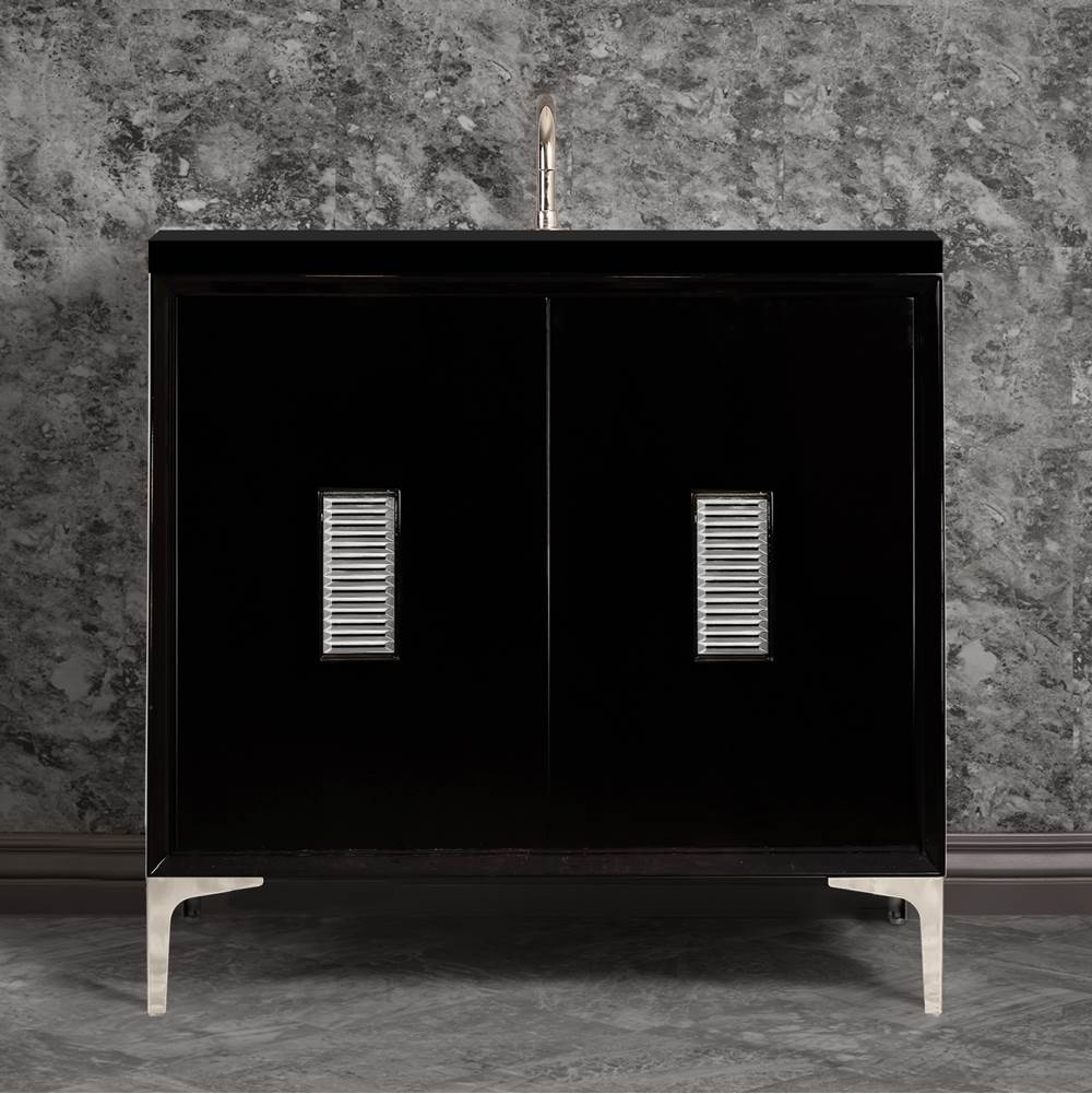 Linkasink - Frame 36'' Wide Black Vanity with Polished Nickel Louver Grate and Legs, 36'' x 22'' x 33.5'' (without vanity top) - Black with Polished Nickel Hardware