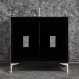 Linkasink - Frame 36'' Wide Black Vanity with Polished Nickel Louver Grate and Legs, 36'' x 22'' x 33.5'' (without vanity top) - Black with Polished Nickel Hardware