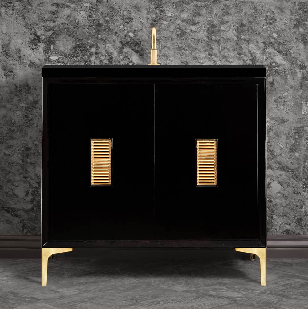 Linkasink - Frame 36'' Wide Black Vanity with Satin Brass Louver Grate and Legs, 36'' x 22'' x 33.5'' (without vanity top) - Black with Satin Brass Hardware