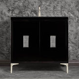 Linkasink - Frame 36'' Wide Black Vanity with Satin Nickel Louver Grate and Legs, 36'' x 22'' x 33.5'' (without vanity top) - Black with Satin Nickel Hardware