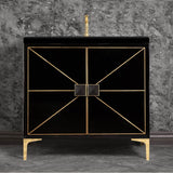 Linkasink - DIVERGENCE with Artisan Glass Hardware 36'' Wide Vanity, Black, Polished Brass Hardware, 36'' x 22'' x 33.5'' (without vanity top) - Polished Brass with Black Glass