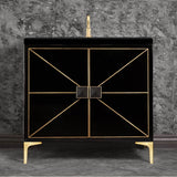 Linkasink - DIVERGENCE with Artisan Glass Hardware 36'' Wide Vanity, Black, Satin Brass Hardware, 36'' x 22'' x 33.5'' (without vanity top) - Satin Brass with Black Glass