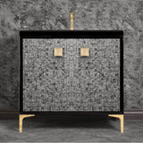 Linkasink - MOTHER OF PEARL with 3'' Artisan Glass Prism Hardware 36'' Wide Vanity, Black, Polished Brass Hardware, 36'' x 22'' x 33.5'' (without vanity top) - Polished Brass with Eglomise Prism Glass