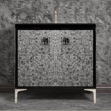 Linkasink - MOTHER OF PEARL with 3'' Artisan Glass Prism Hardware 36'' Wide Vanity, Black, Polished Nickel Hardware, 36'' x 22'' x 33.5'' (without vanity top) - Polished Nickel with Black Tiger Prism Glass