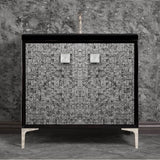 Linkasink - MOTHER OF PEARL with 3'' Artisan Glass Prism Hardware 36'' Wide Vanity, Black, Polished Nickel Hardware, 36'' x 22'' x 33.5'' (without vanity top) - Polished Nickel with Ã‰glomisÃ© Prism Glass