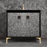 Linkasink - MOTHER OF PEARL with 3'' Artisan Glass Prism Hardware 36'' Wide Vanity, Black, Satin Brass Hardware, 36'' x 22'' x 33.5'' (without vanity top) - Satin Brass with Black Prism Glass
