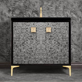 Linkasink - MOTHER OF PEARL with 3'' Artisan Glass Prism Hardware 36'' Wide Vanity, Black, Satin Brass Hardware, 36'' x 22'' x 33.5'' (without vanity top) - Satin Brass with Eglomise Prism Glass
