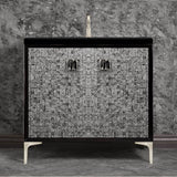 Linkasink - MOTHER OF PEARL with 3'' Artisan Glass Prism Hardware 36'' Wide Vanity, Black, Satin Nickel Hardware, 36'' x 22'' x 33.5'' (without vanity top) - Satin Nickel with Black Tiger Prism Glass