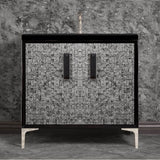 Linkasink - MOTHER OF PEARL with 8'' Artisan Glass Prism Hardware 36'' Wide Vanity, Black, Polished Nickel Hardware, 36'' x 22'' x 33.5'' (without vanity top) - Polished Nickel with Black Prism Glass