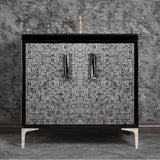 Linkasink - MOTHER OF PEARL with 8'' Artisan Glass Prism Hardware 36'' Wide Vanity, Black, Polished Nickel Hardware, 36'' x 22'' x 33.5'' (without vanity top) - Polished Nickel with Black Tiger Prism Glass