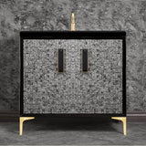 Linkasink - MOTHER OF PEARL with 8'' Artisan Glass Prism Hardware 36'' Wide Vanity, Black, Satin Brass Hardware, 36'' x 22'' x 33.5'' (without vanity top) - Satin Brass with Black Prism Glass