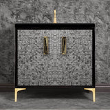 Linkasink - Mother of Pearl with 8'' Black Tiger Artisan Glass Prism, 36'' Wide Vanity, Black, Satin Brass Hardware with White Glass, 36'' x 22'' x 33.5'' (without vanity top) - Satin Brass with Black Tiger Prism Glass
