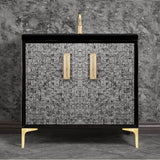 Linkasink - MOTHER OF PEARL with 8'' Artisan Glass Prism Hardware 36'' Wide Vanity, Black, Satin Brass Hardware, 36'' x 22'' x 33.5'' (without vanity top) - Satin Brass with Eglomise Prism Glass