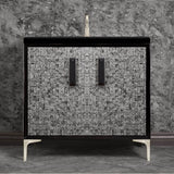 Linkasink - MOTHER OF PEARL with 8'' Artisan Glass Prism Hardware 36'' Wide Vanity, Black, Satin Nickel Hardware, 36'' x 22'' x 33.5'' (without vanity top) - Satin Nickel with Black Prism Glass