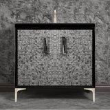 Linkasink - MOTHER OF PEARL with 8'' Artisan Glass Prism Hardware 36'' Wide Vanity, Black, Satin Nickel Hardware, 36'' x 22'' x 33.5'' (without vanity top) - Satin Nickel with Black Tiger Prism Glass