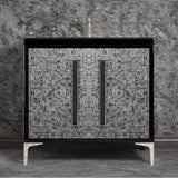 Linkasink - MOTHER OF PEARL with 18'' Artisan Glass Prism Hardware 36'' Wide Vanity, Black, Polished Nickel Hardware, 36'' x 22'' x 33.5'' (without vanity top) - Polished Nickel with Black Prism Glass