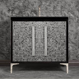 Linkasink - MOTHER OF PEARL with 18'' Artisan Glass Prism Hardware 36'' Wide Vanity, Black, Polished Nickel Hardware, 36'' x 22'' x 33.5'' (without vanity top) - Polished Nickel with Ã‰glomisÃ© Prism Glass