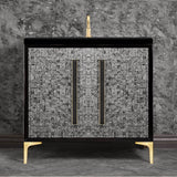 Linkasink - MOTHER OF PEARL with 18'' Artisan Glass Prism Hardware 36'' Wide Vanity, Black, Satin Brass Hardware, 36'' x 22'' x 33.5'' (without vanity top) - Satin Brass with Black Prism Glass