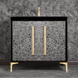 Linkasink - MOTHER OF PEARL with 18'' Artisan Glass Prism Hardware 36'' Wide Vanity, Black, Satin Brass Hardware, 36'' x 22'' x 33.5'' (without vanity top) - Satin Brass with Eglomise Prism Glass
