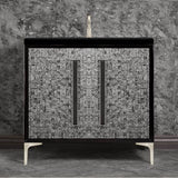 Linkasink - MOTHER OF PEARL with 18'' Artisan Glass Prism Hardware 36'' Wide Vanity, Black, Satin Nickel Hardware, 36'' x 22'' x 33.5'' (without vanity top) - Satin Nickel with Black Prism Glass