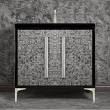 Linkasink - MOTHER OF PEARL with 18'' Artisan Glass Prism Hardware 36'' Wide Vanity, Black, Satin Nickel Hardware, 36'' x 22'' x 33.5'' (without vanity top) - Satin Nickel with Ã‰glomisÃ© Prism Glass