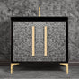 Linkasink - MOTHER OF PEARL with 18'' Artisan Glass Pyramid Hardware 36'' Wide Vanity, Black, Polished Brass Hardware, 36'' x 22'' x 33.5'' (without vanity top) - Polished Brass with Ã‰glomisÃ© Pyramid Glass