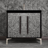 Linkasink - MOTHER OF PEARL with 18'' Artisan Glass Pyramid Hardware 36'' Wide Vanity, Black, Polished Nickel Hardware, 36'' x 22'' x 33.5'' (without vanity top) - Polished Nickel with Black Pyramid Glass