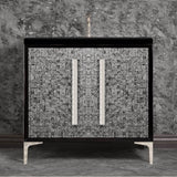 Linkasink - MOTHER OF PEARL with 18'' Artisan Glass Pyramid Hardware 36'' Wide Vanity, Black, Polished Nickel Hardware, 36'' x 22'' x 33.5'' (without vanity top) - Polished Nickel with Ã‰glomisÃ© Pyramid Glass
