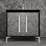 Linkasink - MOTHER OF PEARL with 18'' Artisan Glass Pyramid Hardware 36'' Wide Vanity, Black, Satin Nickel Hardware, 36'' x 22'' x 33.5'' (without vanity top) - Satin Nickel with Eglomise Pyramid Glass